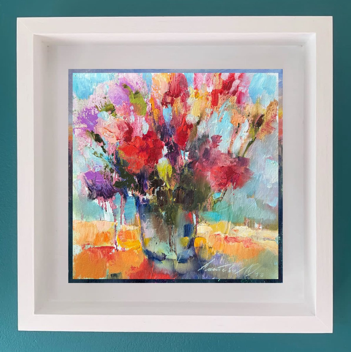 Abstract Botanical Oil Painting By Olha Laptieva, 8 X 8", Bright Day, Original Artwork