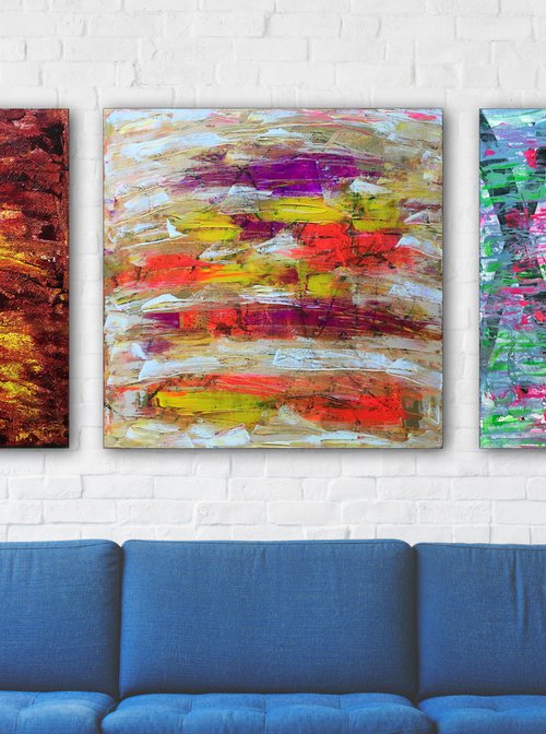 "Something For Everyone" - Save As Series - Original Large PMS Abstract Triptych Acrylic Paintings On Canvas - 90" x 30" by Preston M. Smith (PMS)