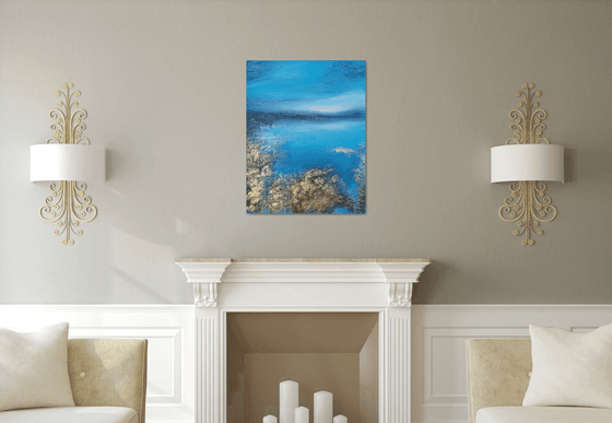 A XL large original modern semi-abstract painting "Blue Lagoon"