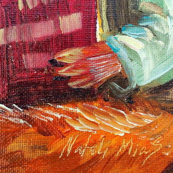 Fox is Reading a Book. Oil Painting