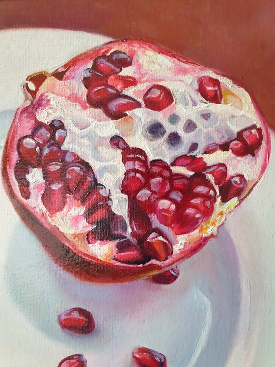 "Secret passions."  pomegranate still life  liGHt original painting  GIFT (2021)