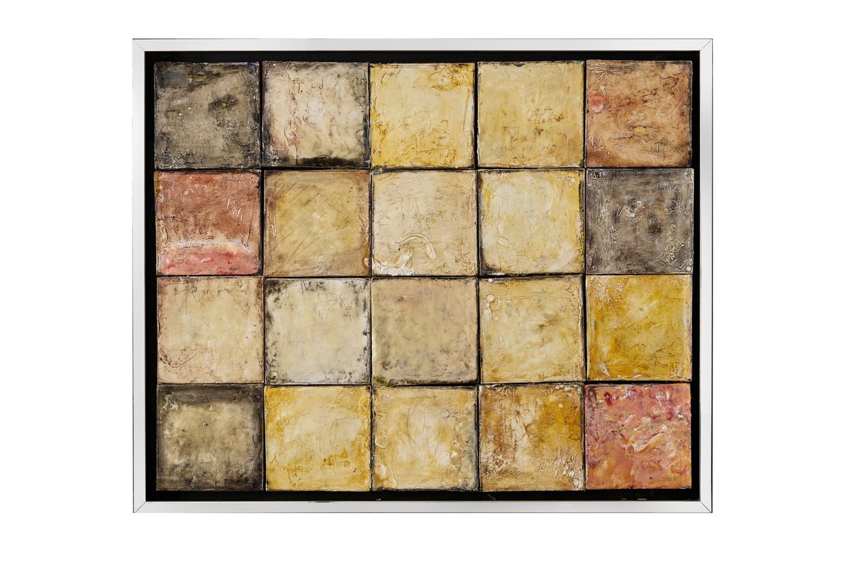 Geometric Cityscapes Painting By Xavi Castel, 39 X 31", Patchwork 20, Original Artwork