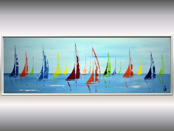 Colourful Summer II - Abstract- Colourful Sailboat Painting- Large Acrylic Art Canvas Wart Art Ready to hang