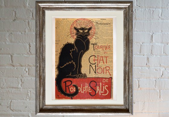 Cabaret du Chat Noir - Collage Art Print on Large Real English Dictionary Vintage Book Page