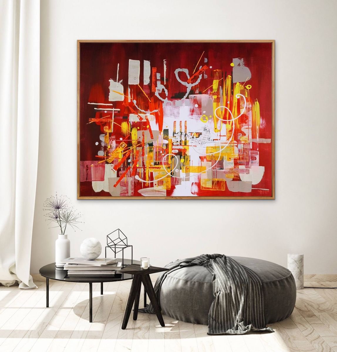 Expressive Abstract Painting By Heather W. Ernst, 60 X 48, Max Lemon | Free Ship To U.s., Original Artwork