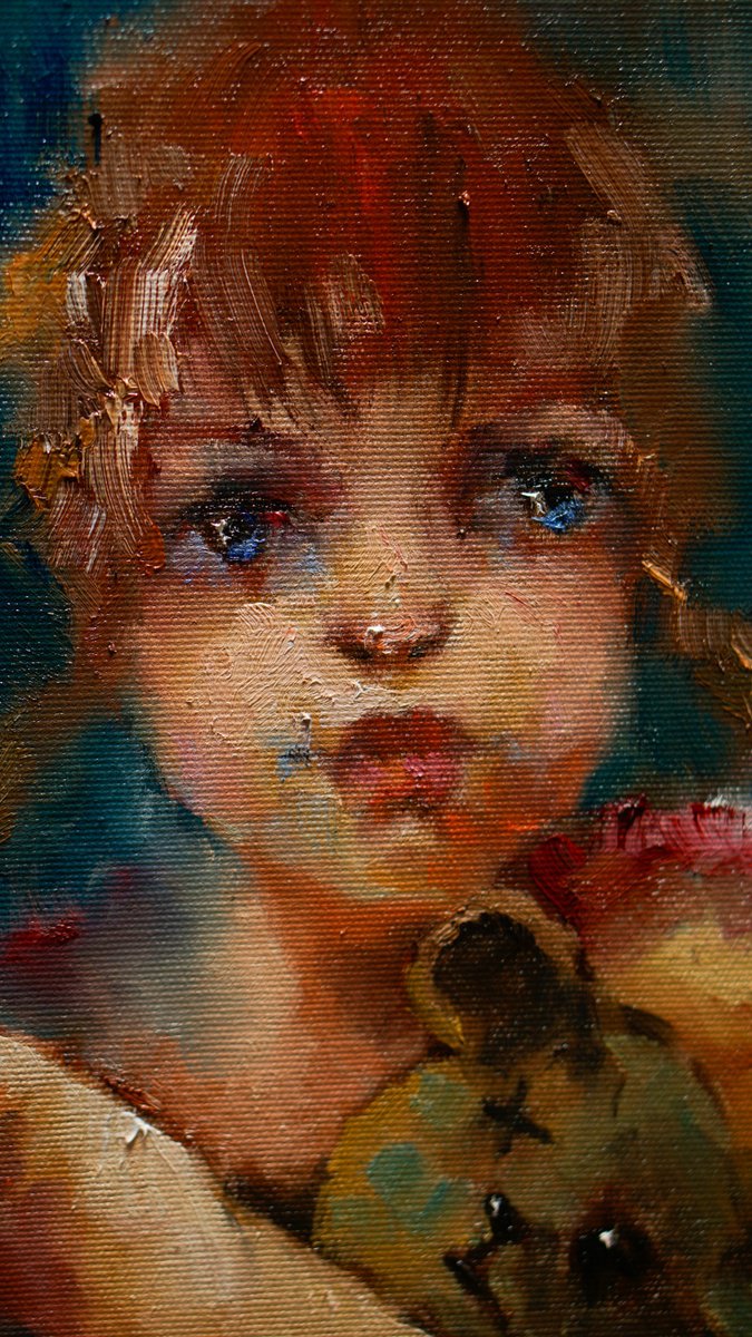 Impressionistic Portrait Oil Painting By Pavel Filin, 14 X 18", Little Bear, Original Artwork
