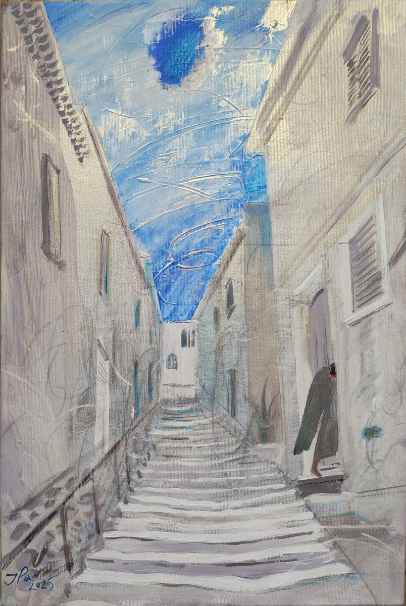 Impressionistic Landscape Acrylic Painting By Inna Pantelemonova, 12 X 18, Angels Town. Sky Hole, Original Artwork