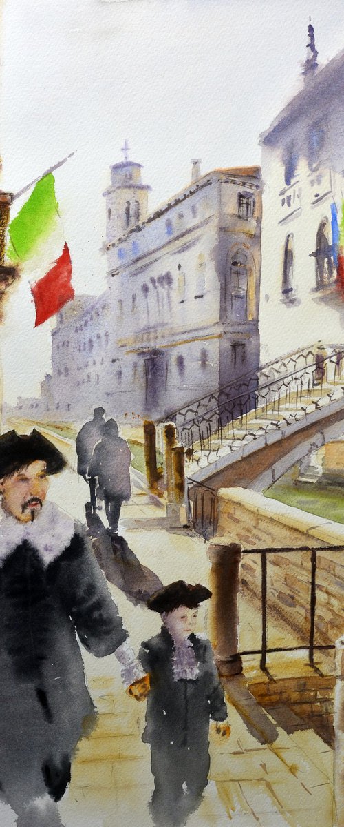 Work with dad Venice Italy 53x35cm 2020 by Nenad Kojić watercolorist