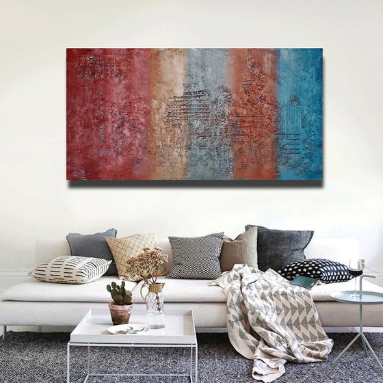 Abstract,blue, brown, red, yellow,christmas sale 1200 USD now 845 USD.