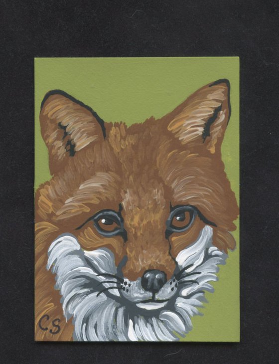 ACEO ATC Original Painting Red Fox Wildlife Art-Carla Smale