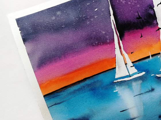 Sailboat painting. Seascape