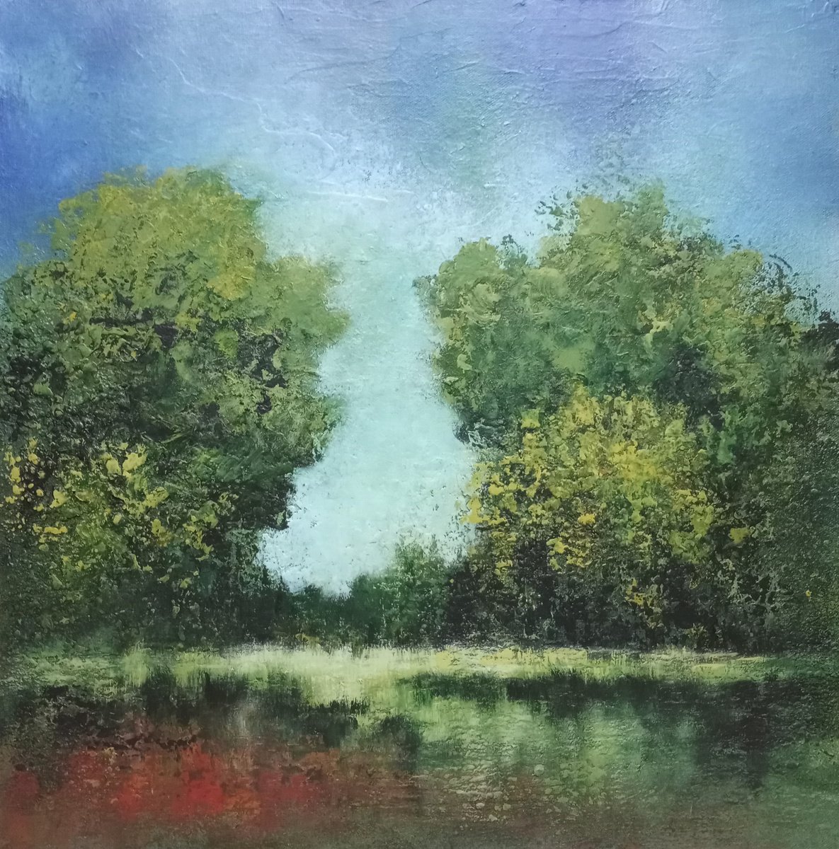 Still Lake 18 x 18 acrylic on canvas by Louise Pirrotta