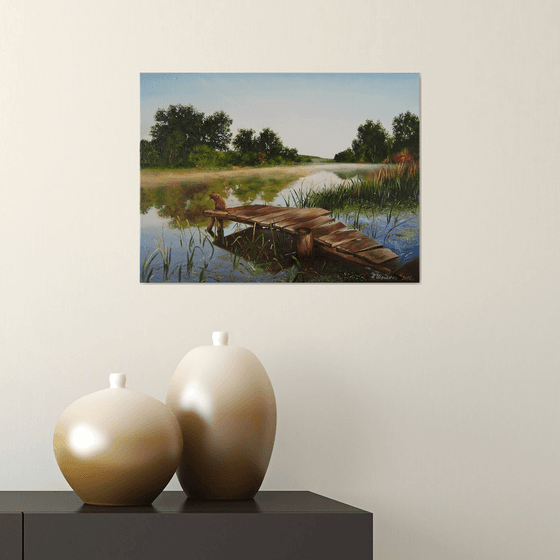 Morning Fishing Art, Summer Landscape