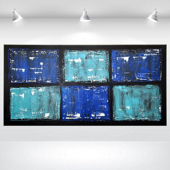 Blue Abstraction - abstract acrylic painting blue black turquoise deep textured canvas art wall art ready to hang