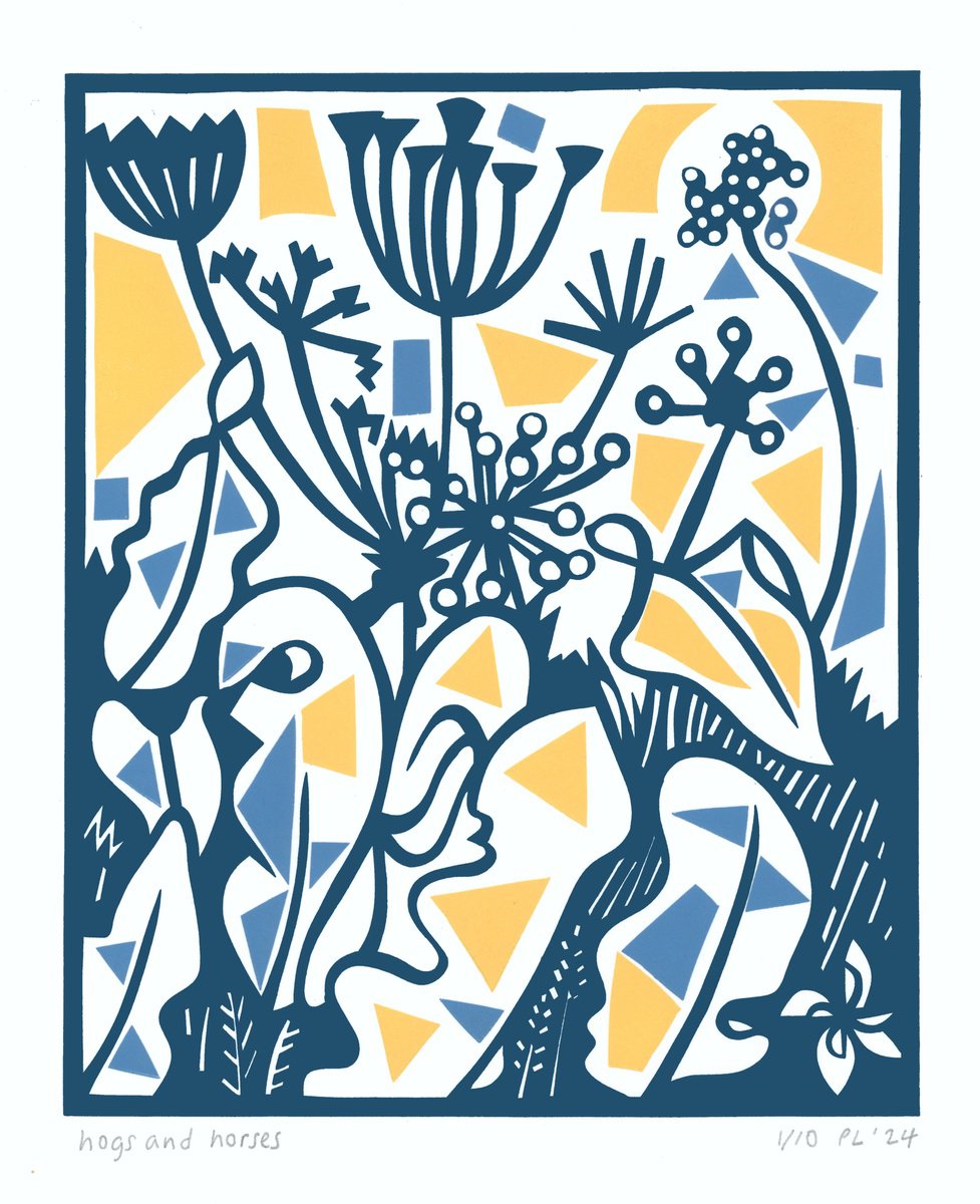 Graphic Botanical Print By Peter Long, 12 X 16", Hogs And Horses, Original Artwork