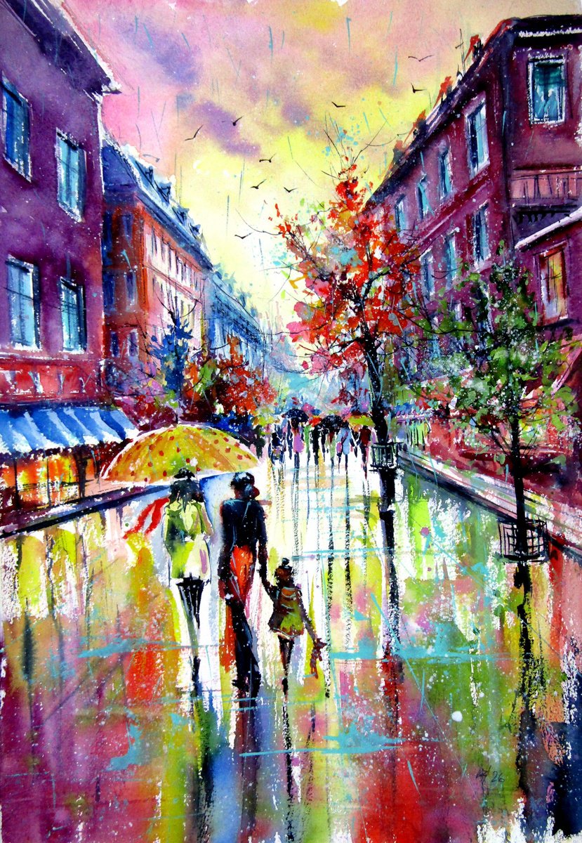 Impressionistic Watercolour , Autumn Rain Iii By Kovacs Anna Brigitta, 15 X 22, Artwork For Sale On Artfinder