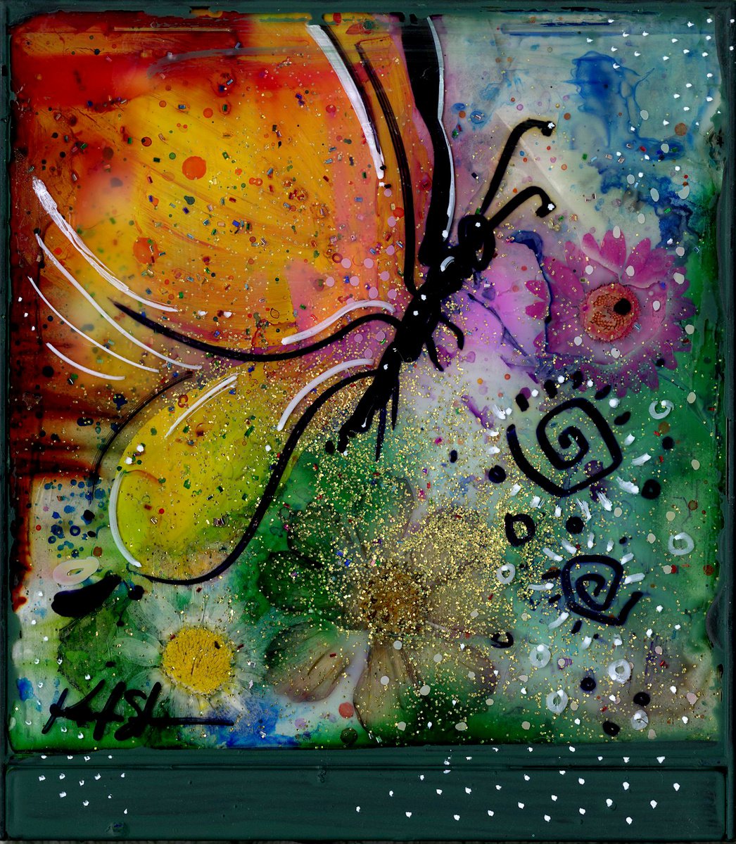 Mixed Media Butterfly 4 - Altered Cd Case Art by Kathy Morton Stanion by Kathy Morton Stanion