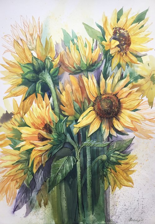 Sunflowers. The bouquet of sunflowers. Yellow flowers. by Natalia Veyner