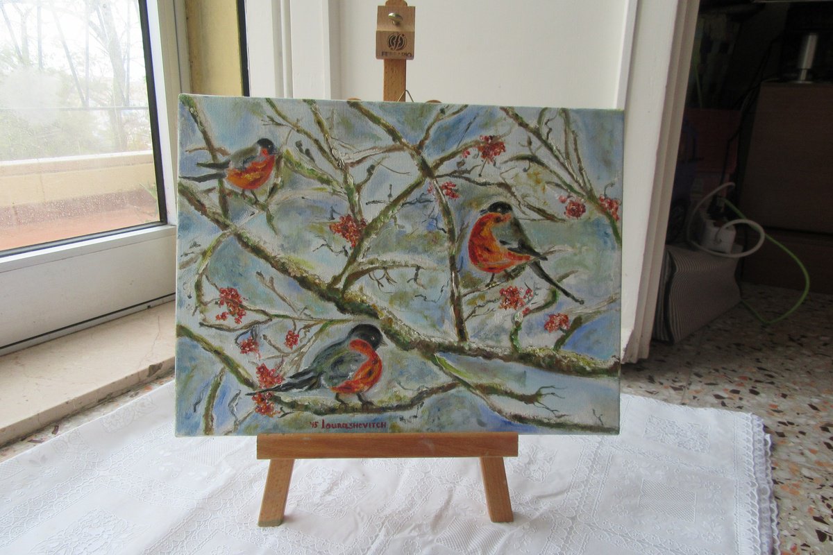 Impressionistic Animal Oil Painting By Katia Ricci, 16 X 12", Robins, Original Artwork