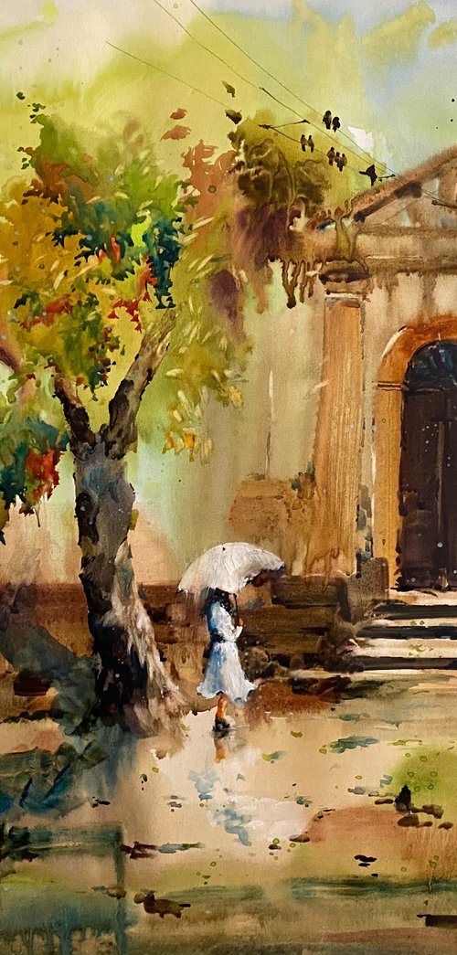 Watercolor “Rain of colors”, perfect gift by Iulia Carchelan