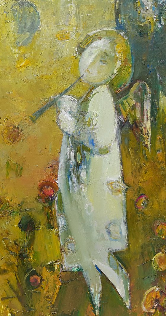 Angel song (50x70cm, oil/canvas, abstract portrait)