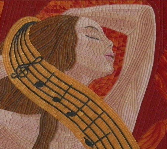 Passion for Music - Original, unique, figurative glass mosaic nude musical mood