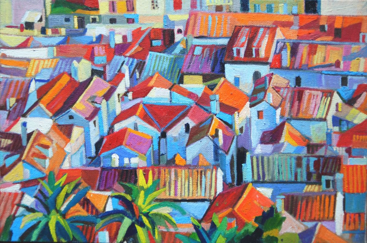 Impressionistic Cityscapes Oil Painting By Maja ?okic Mihajlovic, 12 X 8", Seascape / 30 X 20 Cm, Original Artwork