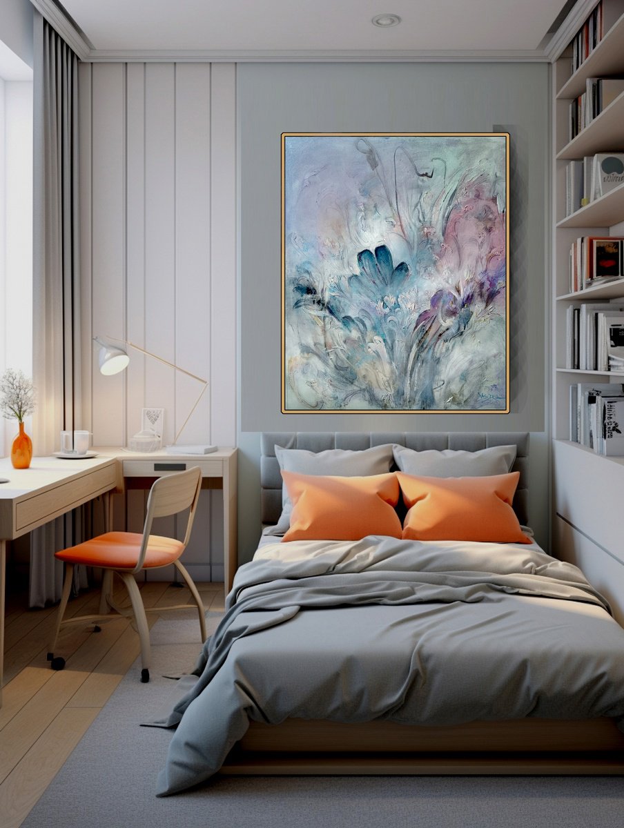 Organic Abstract Acrylic Painting By Vishalandra Dakur, 32 X 40", Blues, Original Artwork