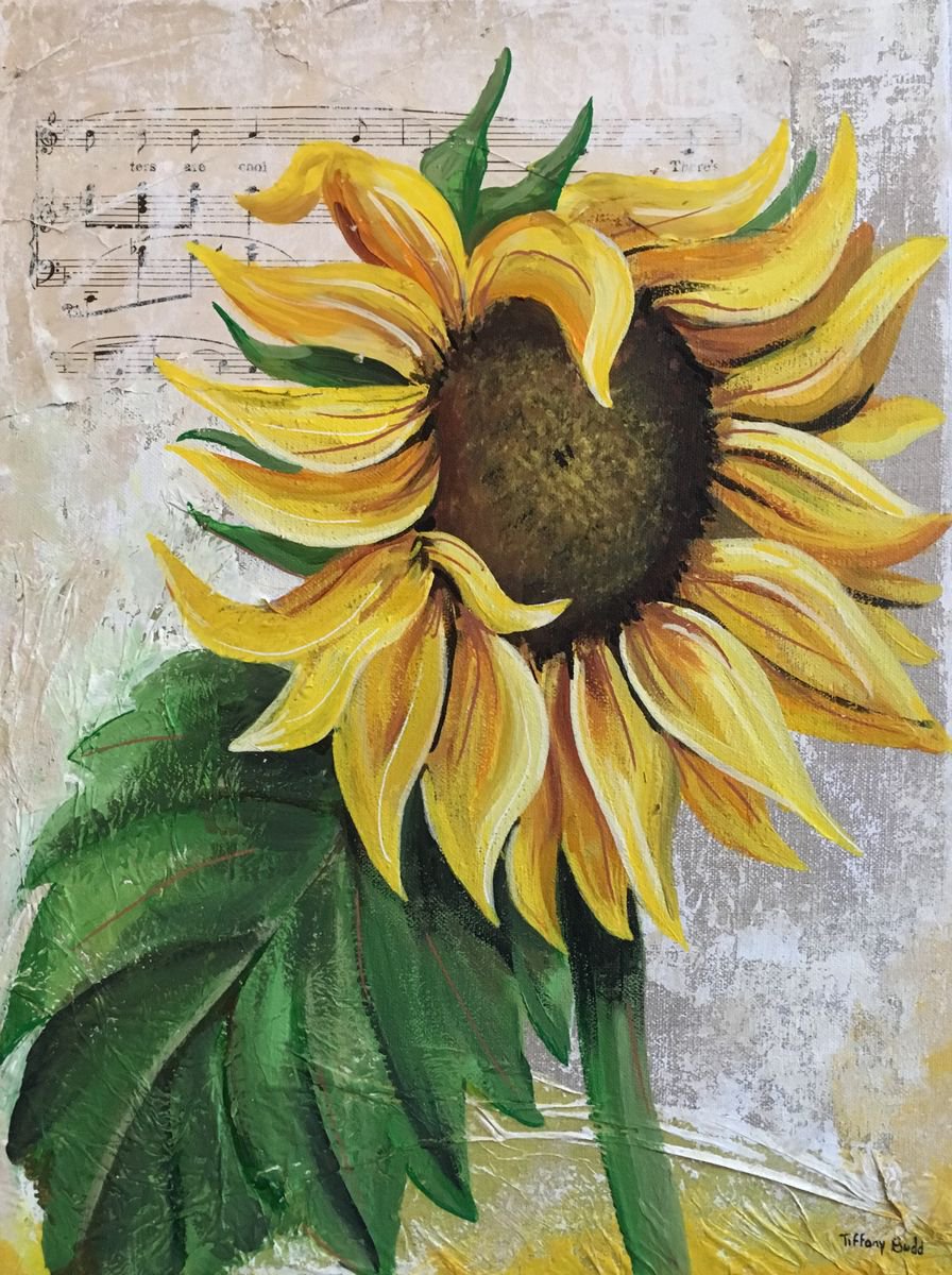 Impressionistic Botanical Acrylic Painting By Tiffany Budd, 12 X 16", Sunflower On Linen, Original Artwork