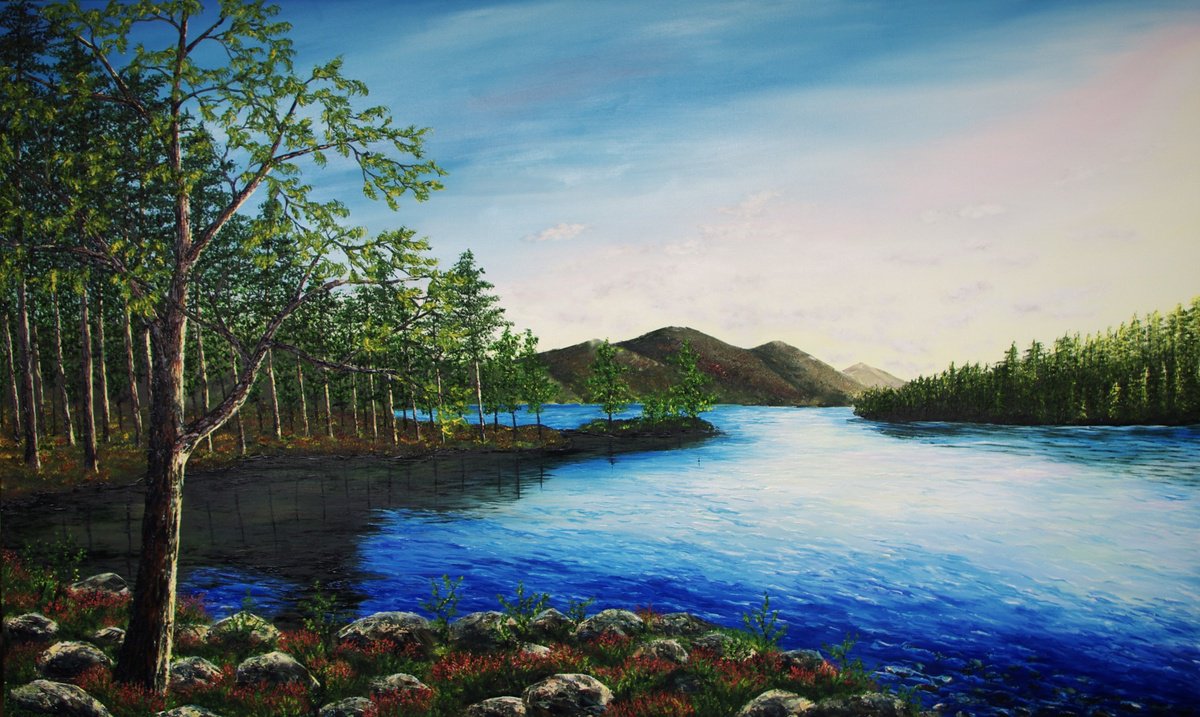 Impressionistic Landscape Oil Painting By Hazel Thomson, 60 X 36, Dawn Light, Original Artwork