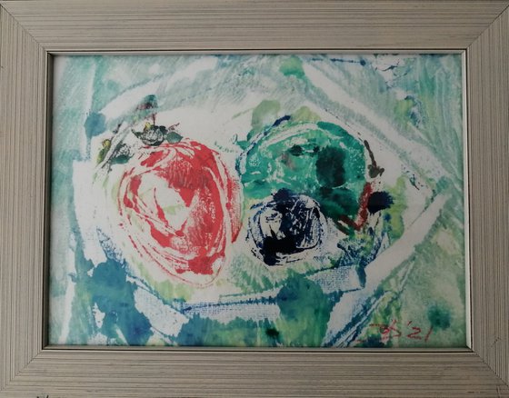 Monotype - Still life with strawberry