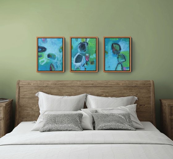 Painting Set of Three: Trio in Turquoise Blue