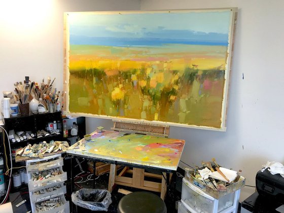 Yellow Valley, Landscape Original oil painting, One of a kind, Extra Large Size