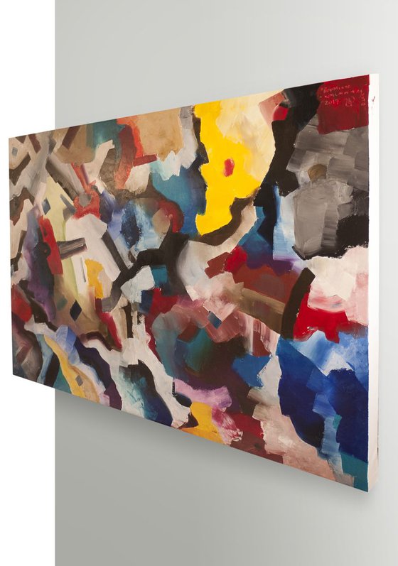 Signature on red square -Large Abstract Painting