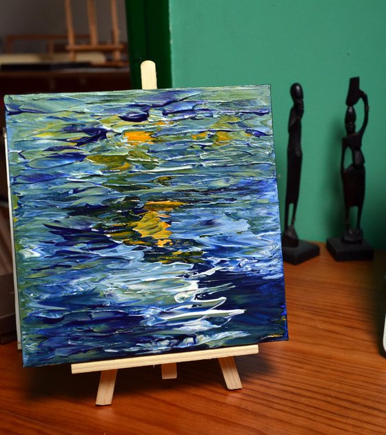 Reflection 3  - MINIATURE ABSTRACT ON EASEL PALETTE KNIFE READY TO HANG EXCLUSIVE ARTFINDER