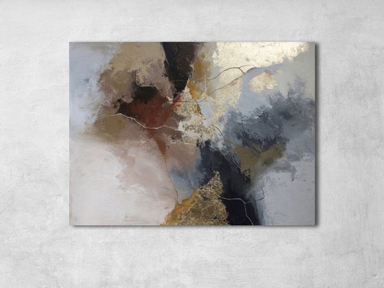 "Savage" Gray brown gold abstract art
