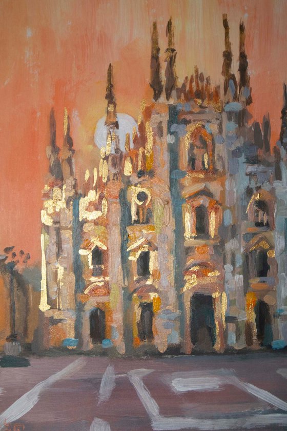 Golden sunset in Milan painting