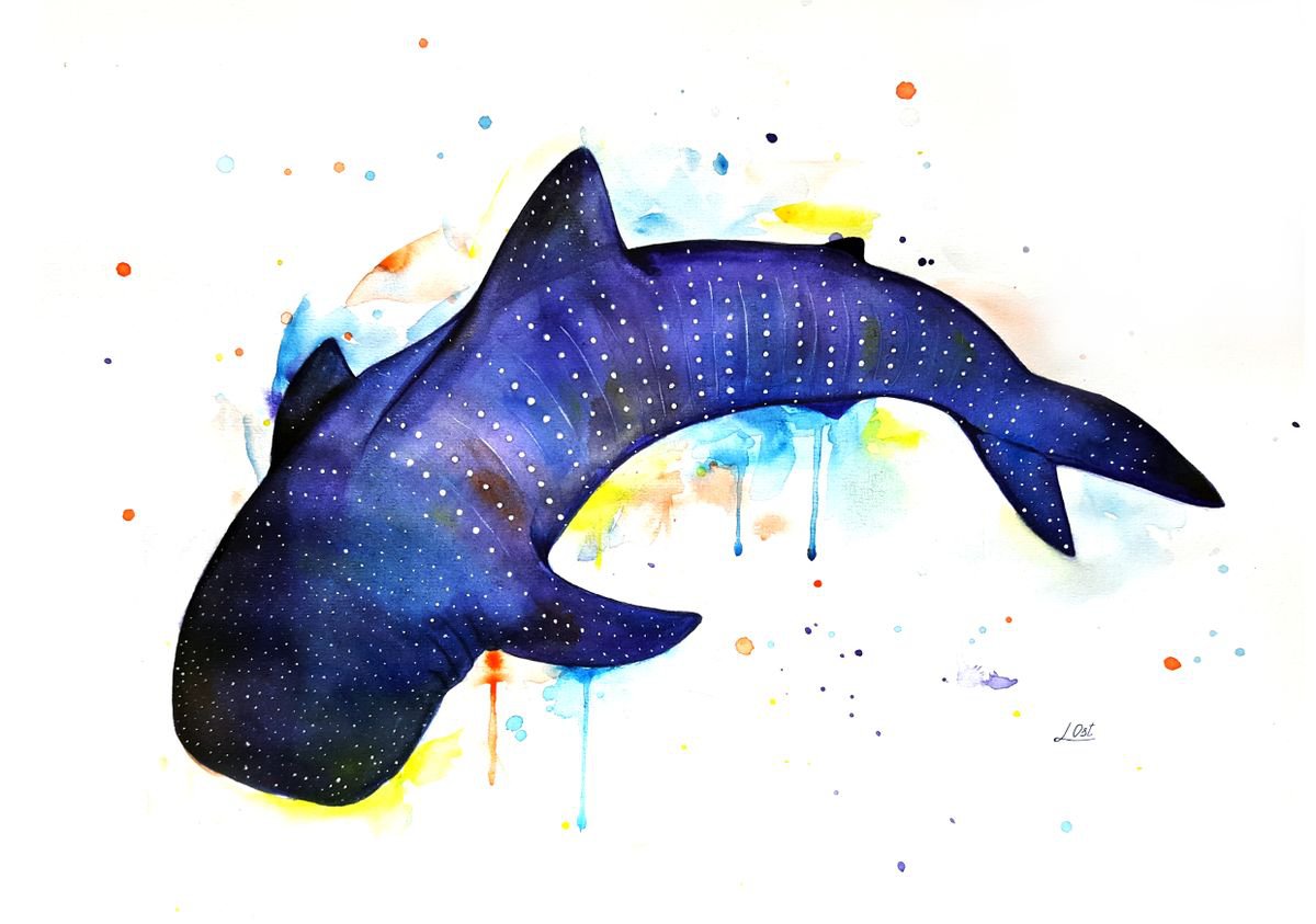 Impressionistic Watercolour , Whale Shark By Luba Ostroushko, 17 X 12, Artwork For Sale On Artfinder