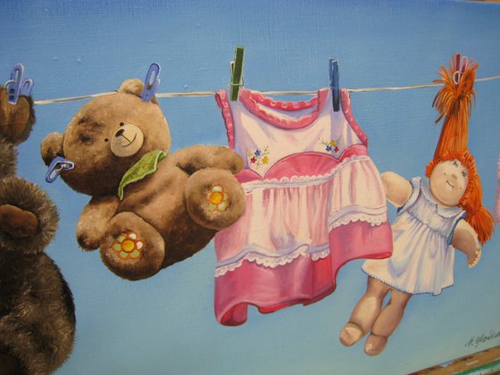 Toy Bears on the Clothesline