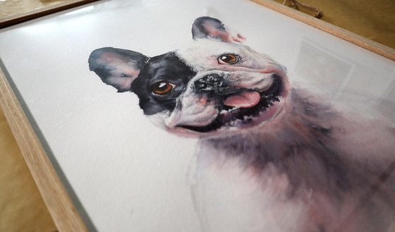 Cute bulldog portrait - Original Watercolor Painting