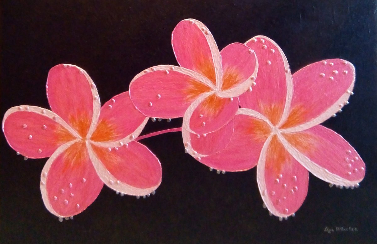 Exotic Jewels - large semi abstract pink plumeria flower painting; home, office decor; gif... by Liza Wheeler