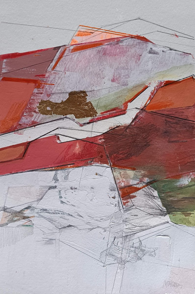 Geometric Landscape Acrylic Painting By Magdalena Morey, 12 X 17", Ruta Ascendente 2, Original Artwork