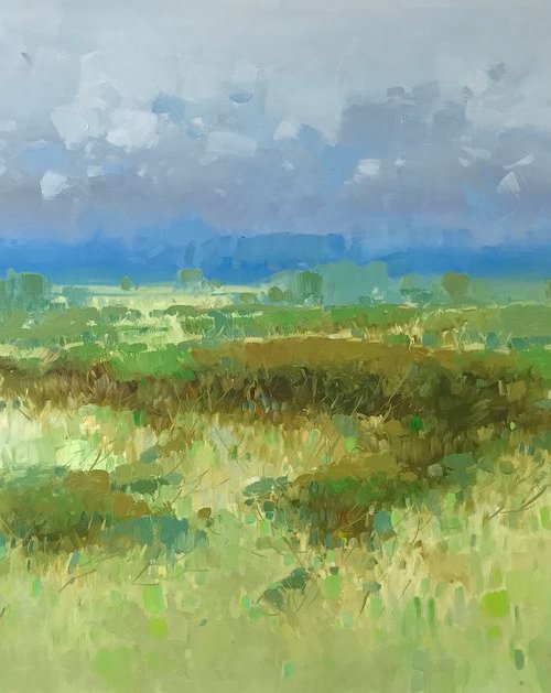 Meadow, Landscape oil painting, One of a kind, Signed, Handmade artwork by Vahe Yeremyan