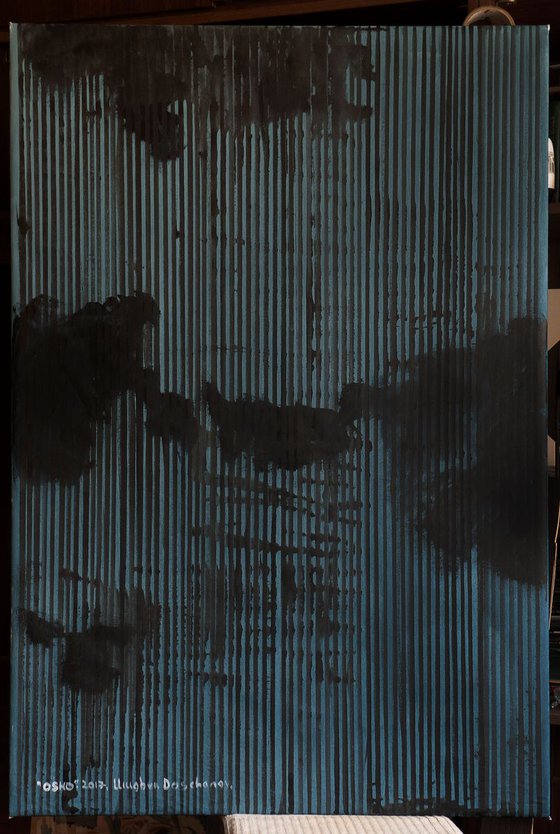 OSHO Extra large abstract painting Black and grey  stripes