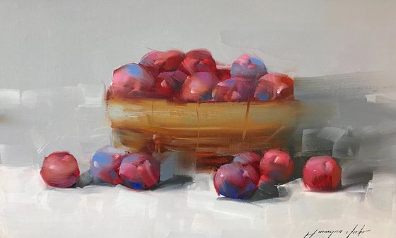 Plums, Still Life, Original oil painting  Hand painted artwork One of a kind