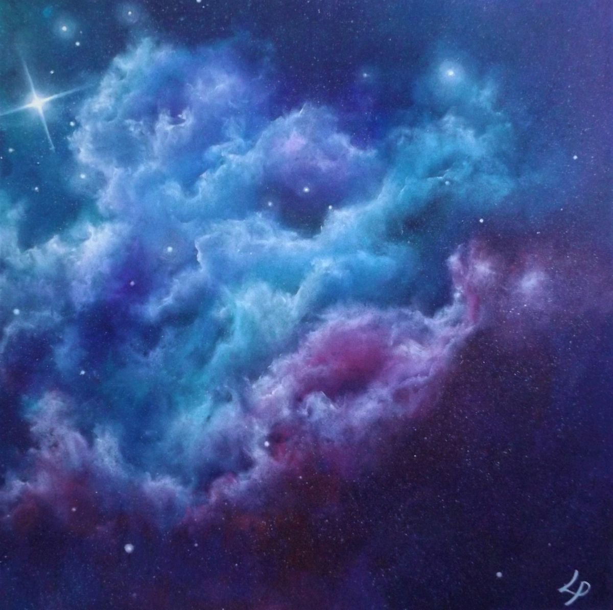Ground Control To Major Tom - Space Art, finger-painted Nebula by Lisa Price