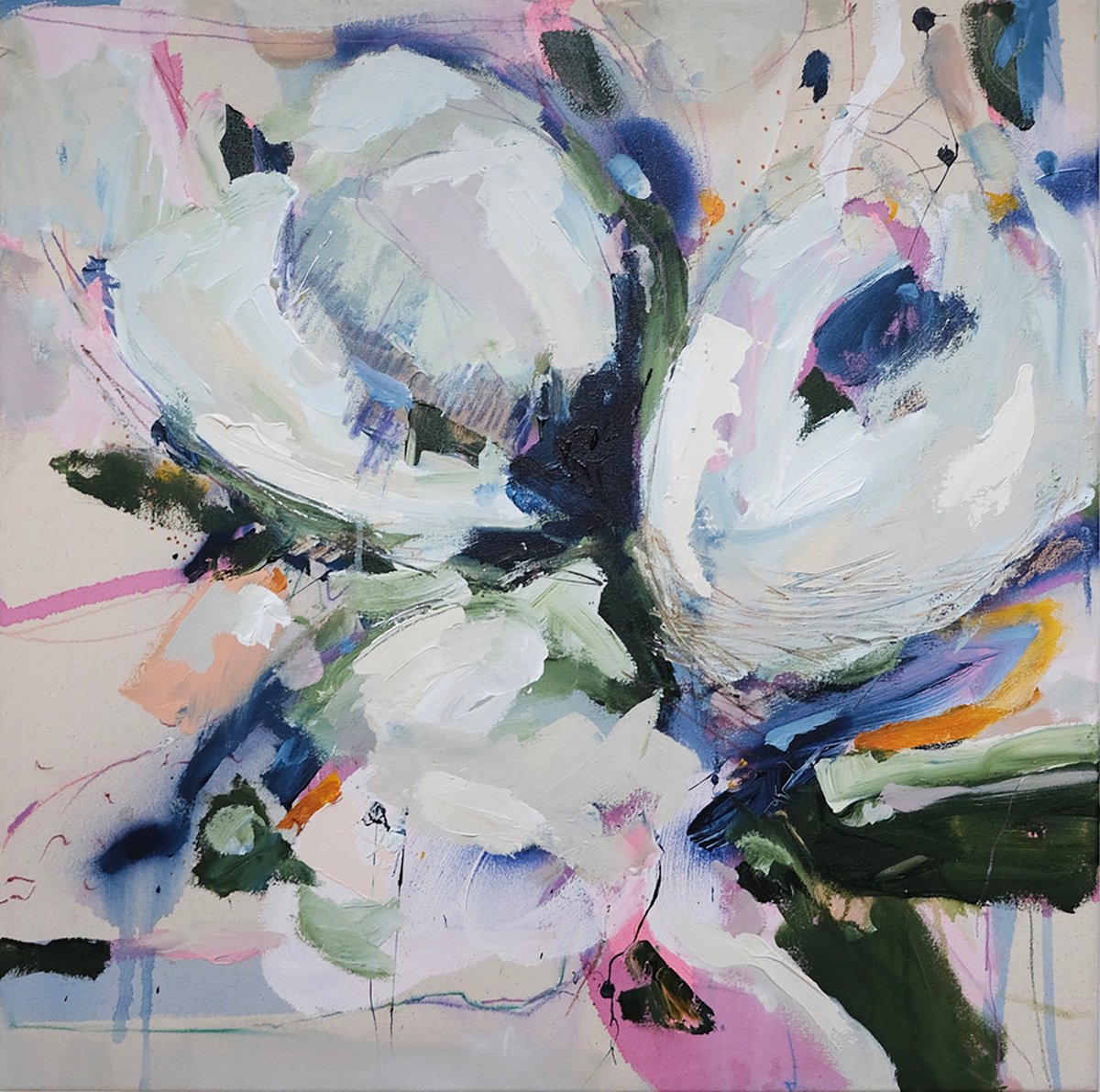 Expressive Abstract Acrylic Painting By Egle Ra, 28 X 28, Blooming Through Time, Original Artwork