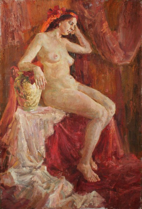 Nude on red by Andriy Naboka