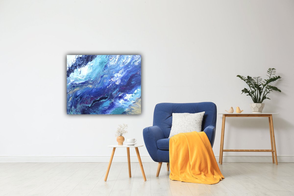 Abstract Landscape Acrylic Painting By Ana Hefco, 30 X 24, Waves Drama, Original Artwork