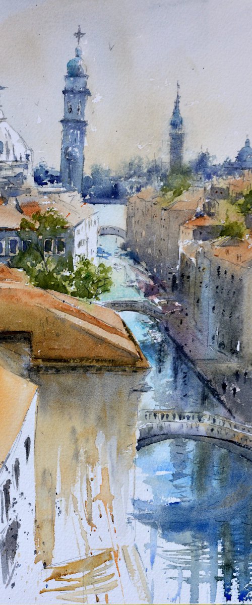 Peaks of Venice Italy vertical 17x36 cm 2020 by Nenad Kojić watercolorist